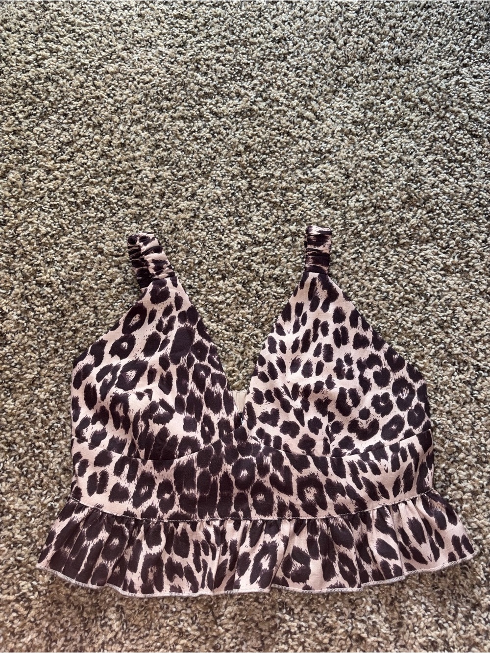 Kittenish Cream and Brown l Leopard Ruffle Crop Top